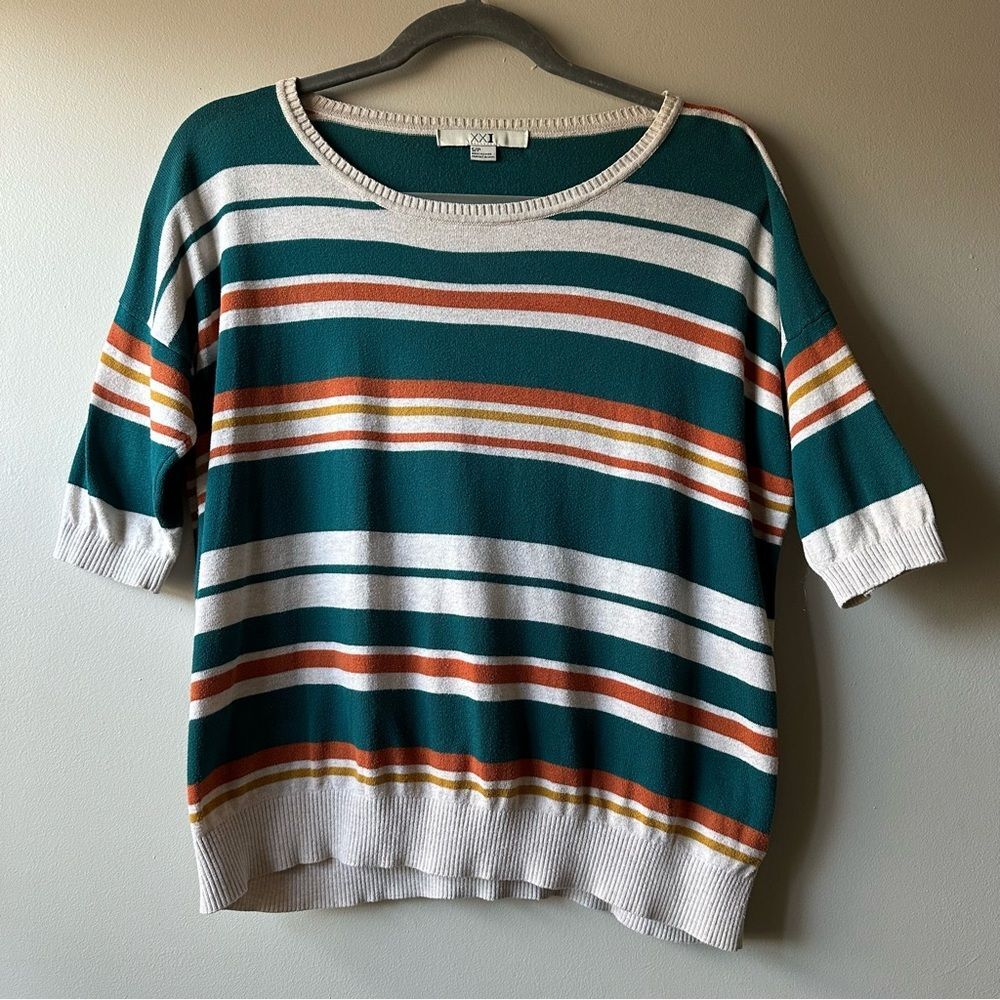 Forever 21 Drop Shoulder Half Sleeve Retro Striped Sweater Scoop Neck Size S